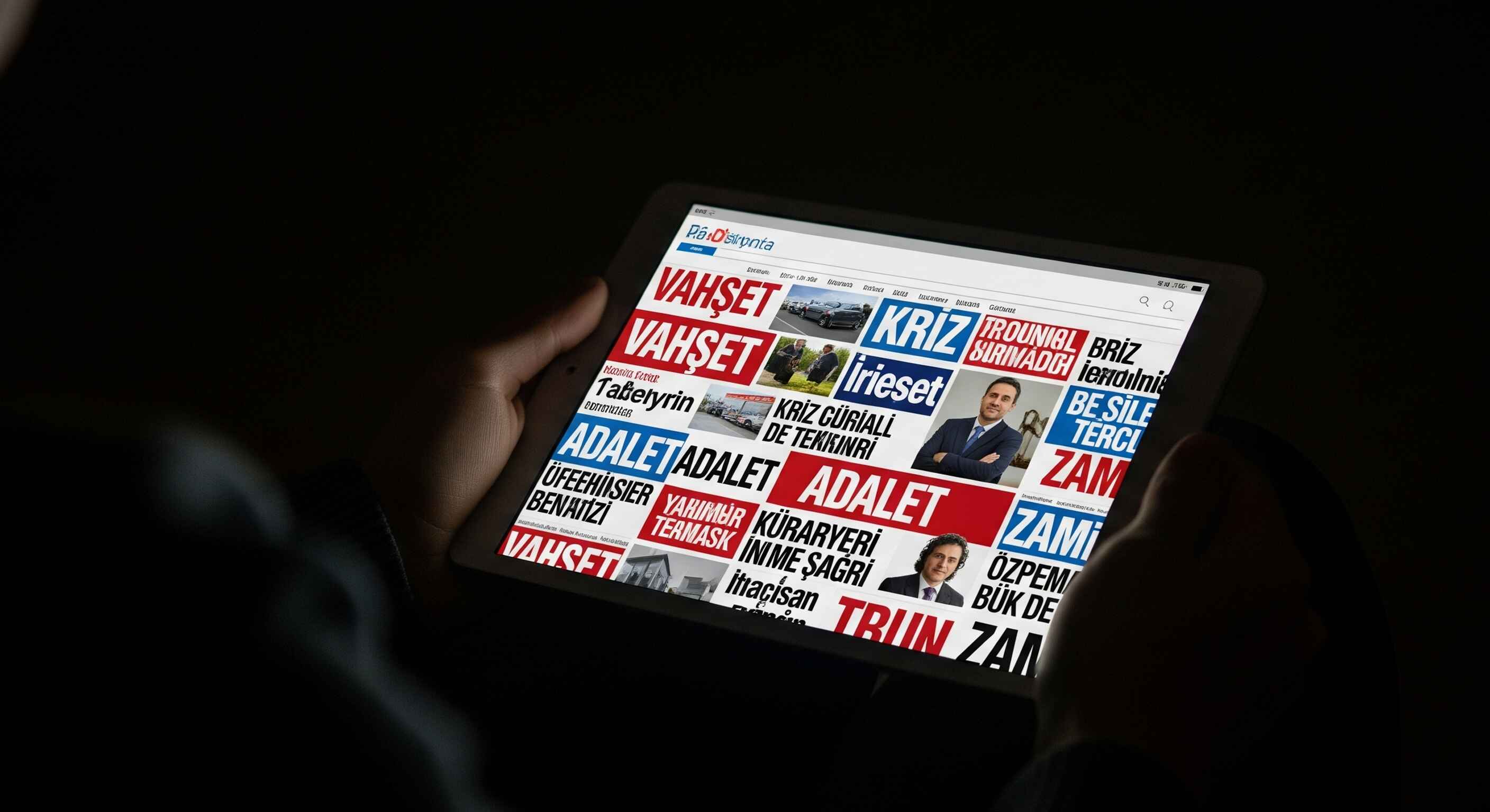 Türkiye'deki olumsuz haber akışını gösteren temsili gazete küpürleri kolajı